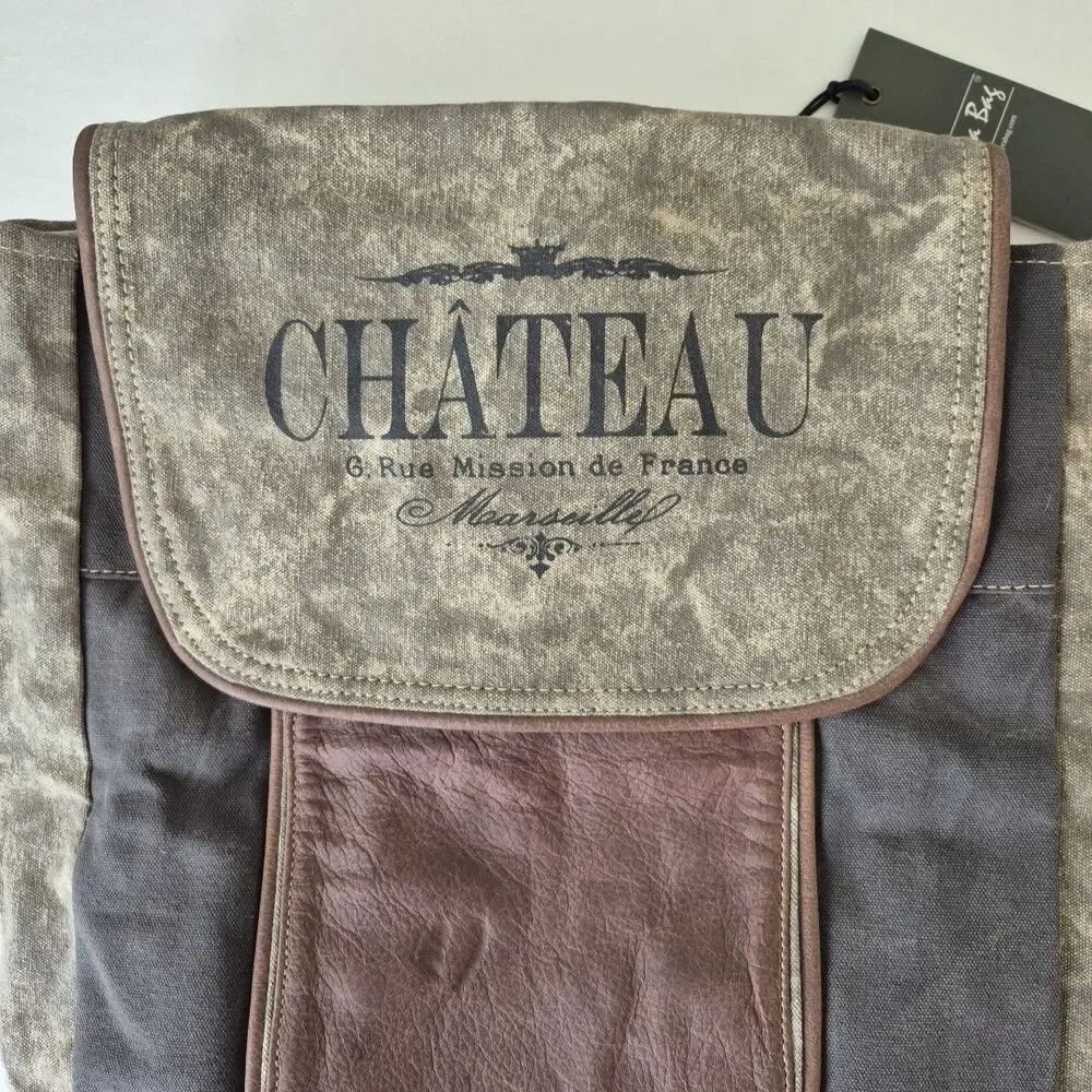 Myra Bag Large Canvas Leather Distressed Upcycled Chateau Backpack S-1004